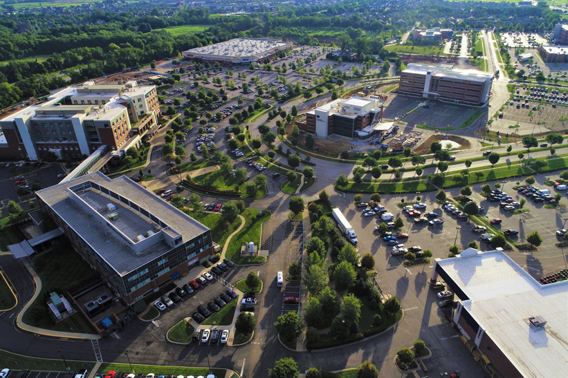 aerial view of the old brownsboro crossing development